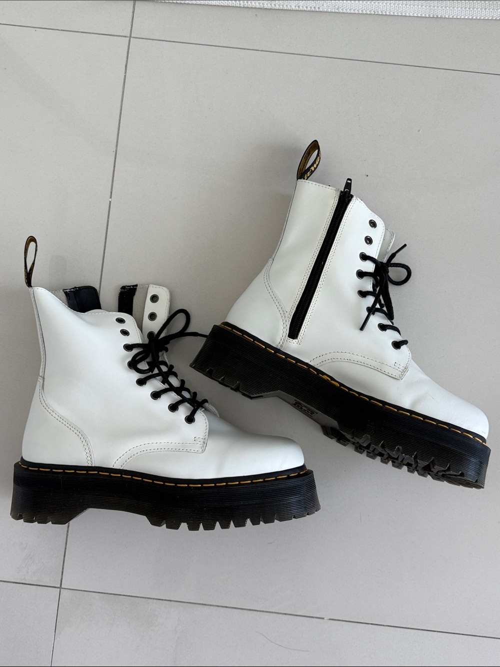 Dr. Martens White Lace-Up Platform Combat Boots